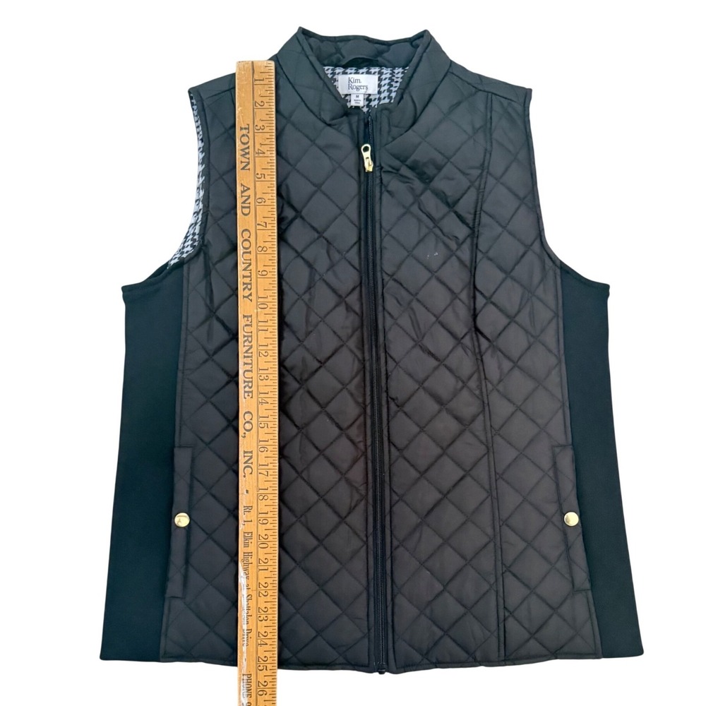 Kim Rogers Quilted Vest Black Houndstooth Lining Zip Front Pockets Women's M - Picture 2 of 5